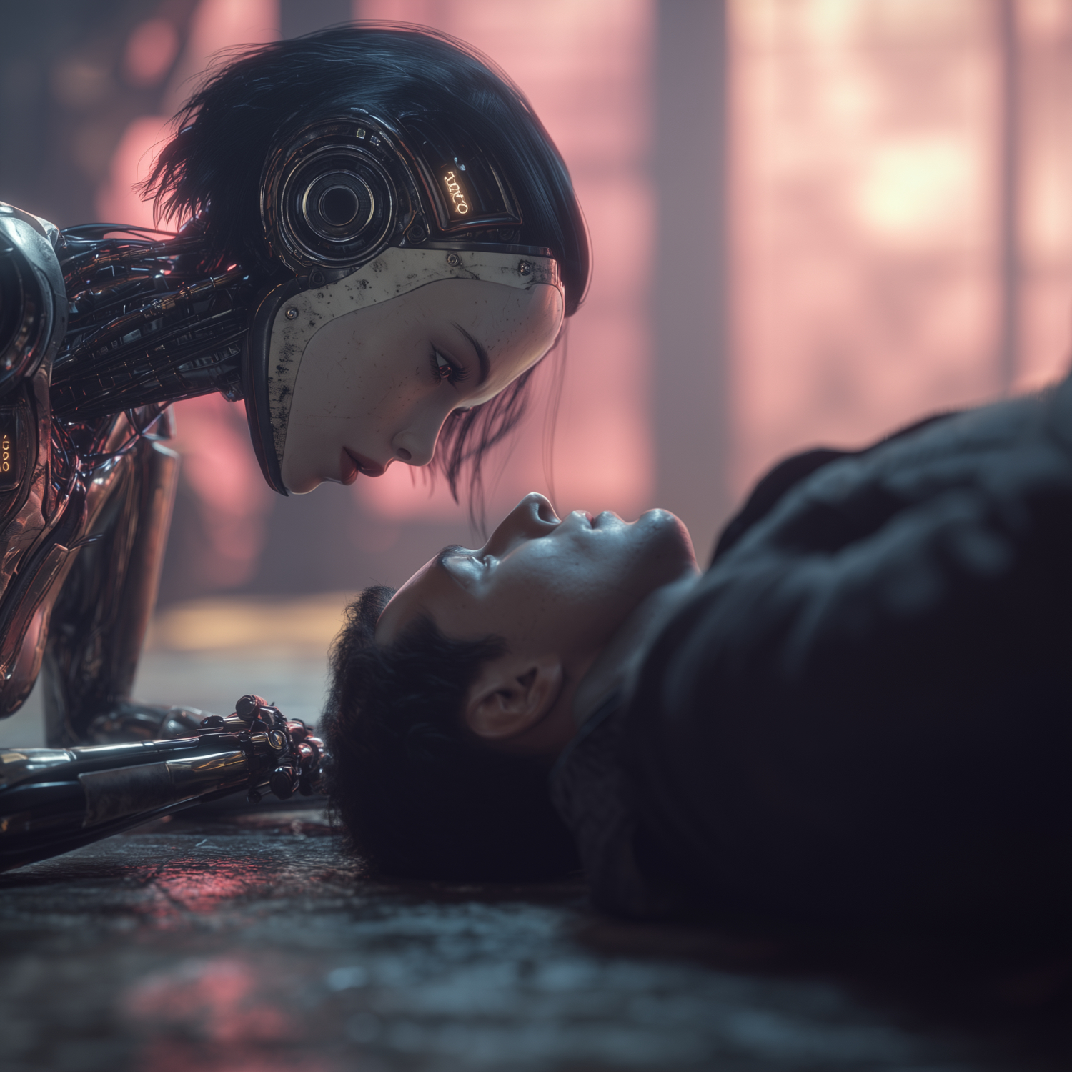 Two robots close to kissing